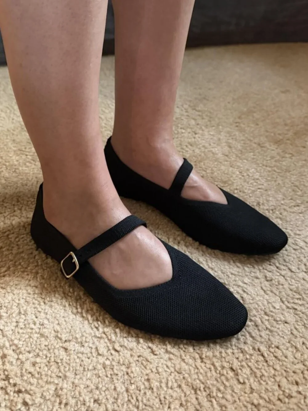 Women's Black Square Toe Mary Janes Ballet Flats Comfortable Strap Shoes